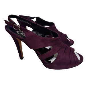 Butter Italy Handcrafted Womens Suede High Heel Slingback Sandals Purple Size 8